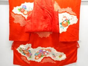 アンティーク　絞り御所車に花模様着物(内袖・被布付き)